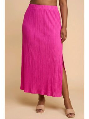 Rebdolls Hot Pink Pleated Midi Skirt Side Slit 2X NWT